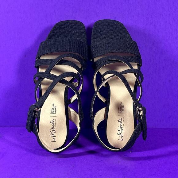 LifeStride Indigo Black Women's Strappy Wedge Sandals Shoe‎ Size 8-NEW - Picture 5 of 8